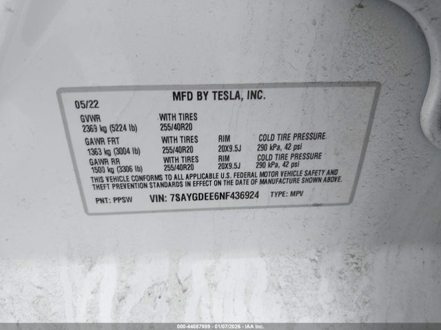 2022 TESLA MODEL Y 7SAYGDEE6NF436924 Photo 8