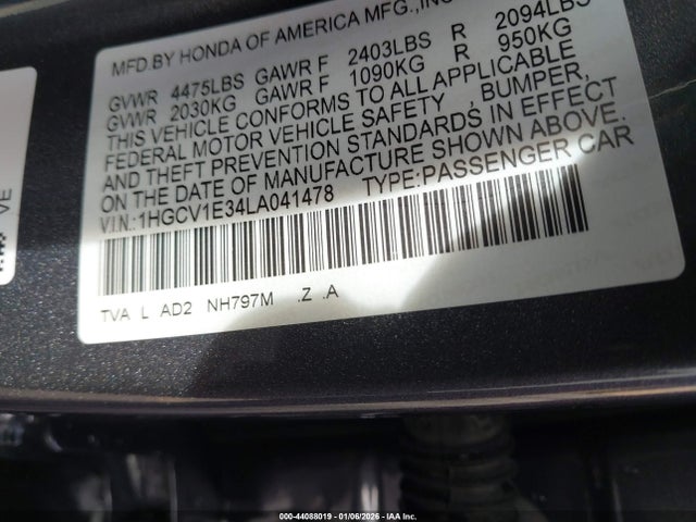 1HGCV1E34LA041478 Honda Accord Sport