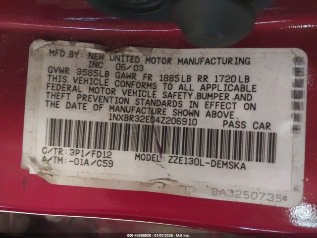 2004 TOYOTA COROLLA 1NXBR32E04Z206910 Photo 8