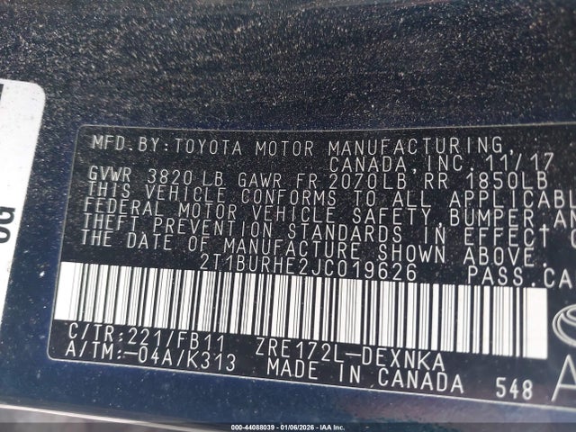 Toyota COROLLA LE 2018 2T1BURHE2JC019626 Image 9