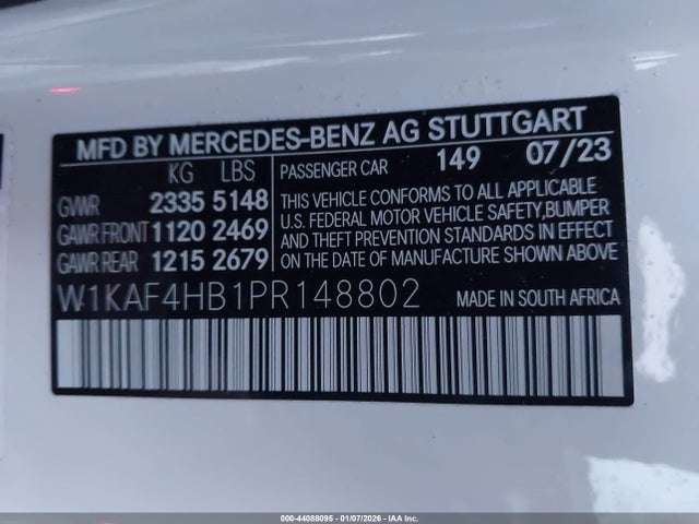 Aukcja sprzedaży 2023 Mercedes-benz C 300 4matic, vin: W1KAF4HB1PR148802, numer aukcji: 44088095