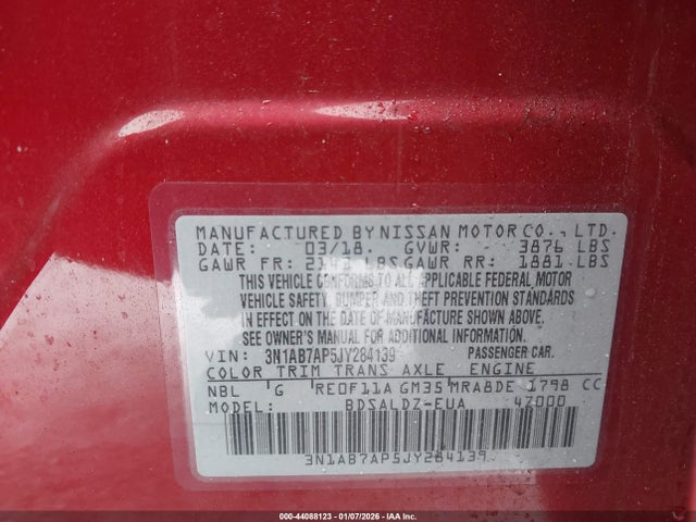 3N1AB7AP5JY284139 Nissan SENTRA SV
