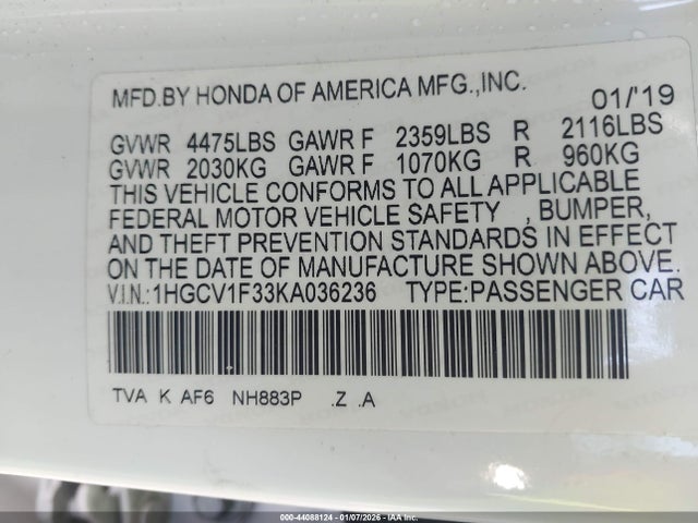 1HGCV1F33KA036236 Honda Accord Sport