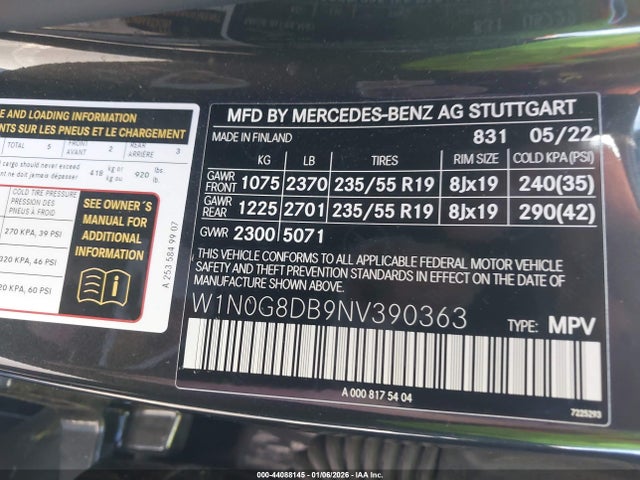 W1N0G8DB9NV390363 Mercedes-Benz Glc 300 Suv