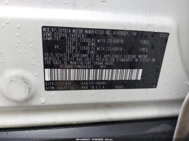2021 TOYOTA RAV4 HYBRID 4T3D6RFV8MU044983 Photo 8