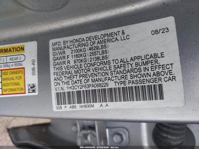 1HGCY2F63PA068229 Honda Accord Hybrid Ex-l