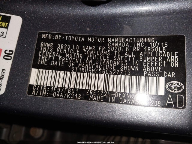 2T1BURHE5GC527713 Toyota COROLLA LE