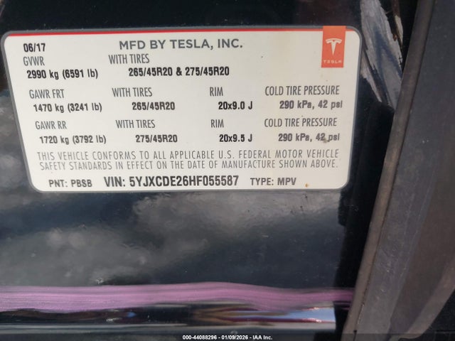 2017 TESLA MODEL X 5YJXCDE26HF055587 Photo 8