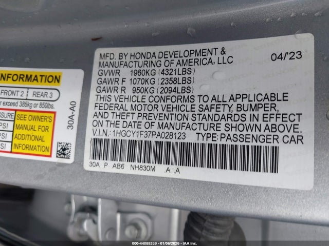 1HGCY1F37PA028123 Honda ACCORD EX