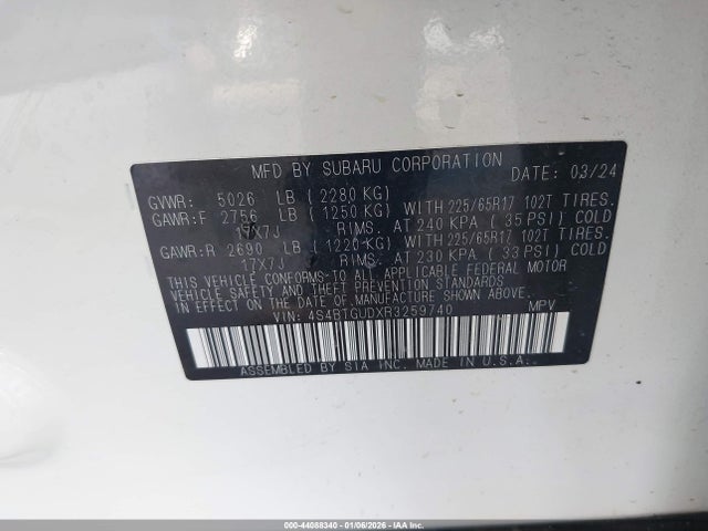 Aukcja sprzedaży 2024 Subaru Outback Wilderness, vin: 4S4BTGUDXR3259740, numer aukcji: 44088340