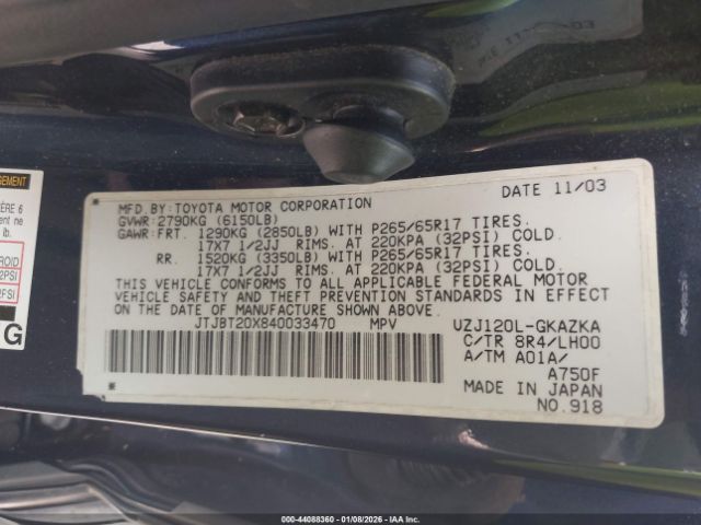 2004 LEXUS GX 470 JTJBT20X840033470 Photo 8