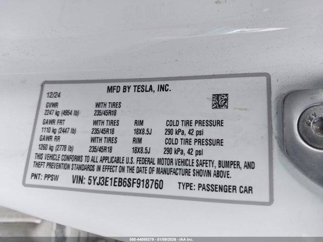 5YJ3E1EB6SF918760 Tesla Model 3 Long Range All-wheel Drive