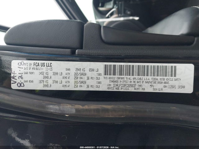 Aukcja sprzedaży 2015 Jeep Grand Cherokee Overland, vin: 1C4RJFCG9FC225637, numer aukcji: 44088381