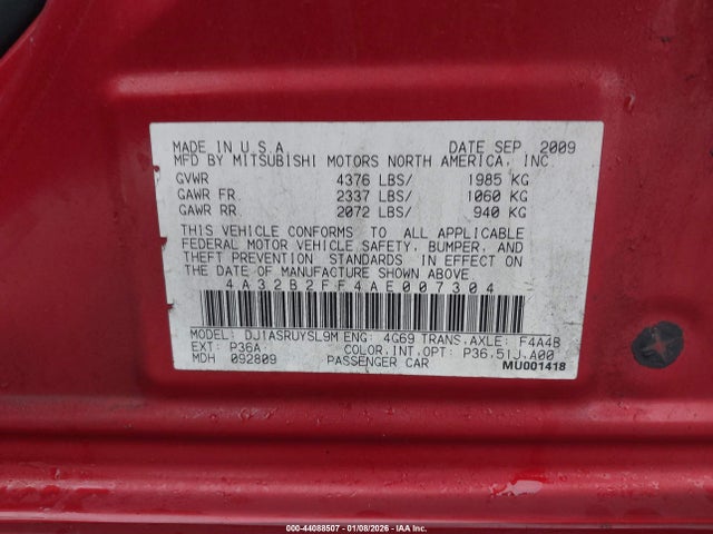 2010 MITSUBISHI GALANT 4A32B2FF4AE007304 Photo 8