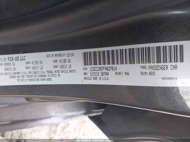 44088510 :رقم المزاد ، 1C3CCCAB7FN637814 vin ، 2015 Chrysler 200 Limited مزاد بيع