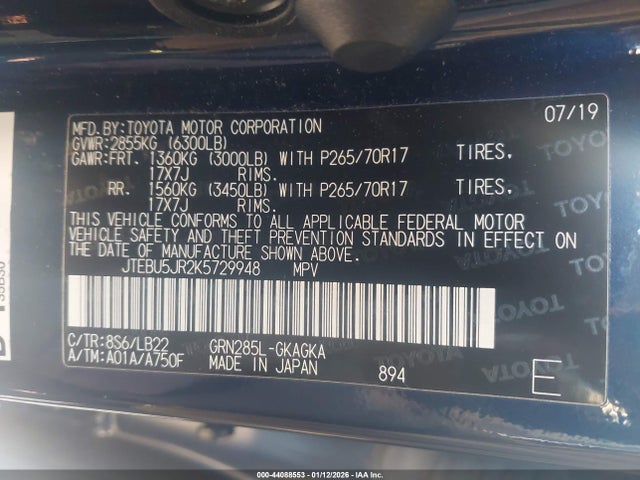2019 TOYOTA 4RUNNER JTEBU5JR2K5729948 Photo 8