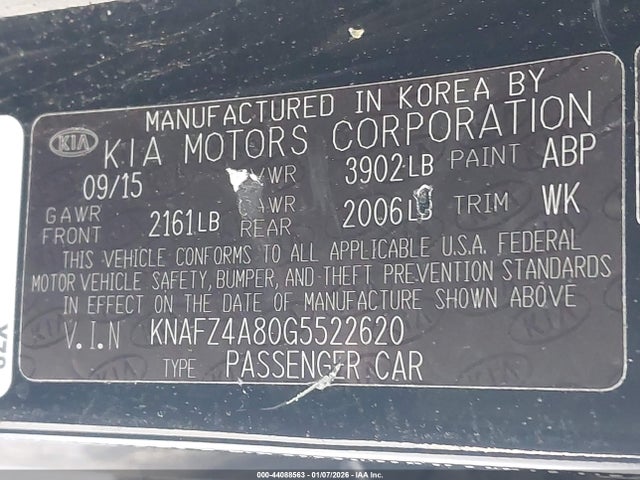 KNAFZ4A80G5522620 KIA FORTE EX