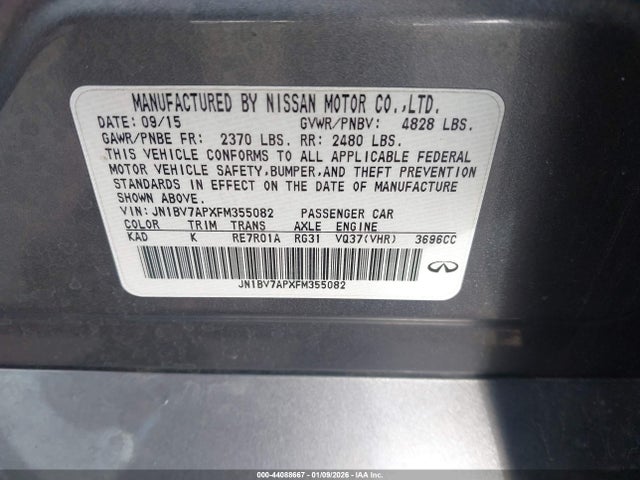 44088667 :رقم المزاد ، JN1BV7APXFM355082 vin ، 2015 Infiniti Q50 مزاد بيع