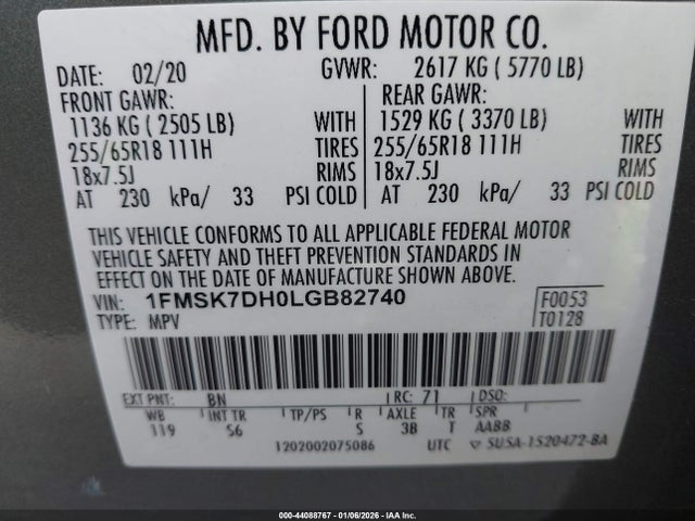 1FMSK7DH0LGB82740 Ford EXPLORER XLT