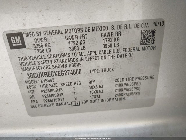 3GCUKRECXEG274800 Chevrolet Silverado 1500 2lt