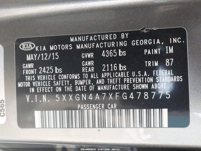 5XXGN4A7XFG478775 KIA OPTIMA EX