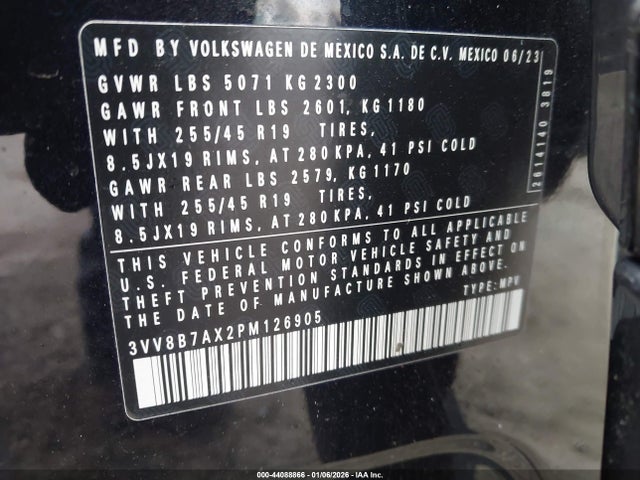 2023 Volkswagen Tiguan 2.0t Se R-line Black მანქანა იყიდება აუქციონზე, vin: 3VV8B7AX2PM126905, აუქციონის ნომერი: 44088866