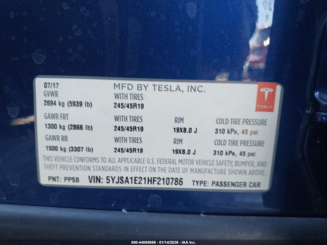 2017 TESLA MODEL S 5YJSA1E21HF210786 Photo 8