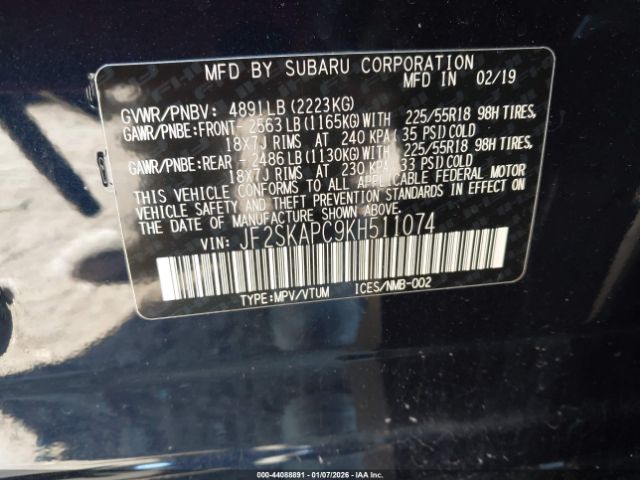 2019 SUBARU FORESTER JF2SKAPC9KH511074 Photo 8