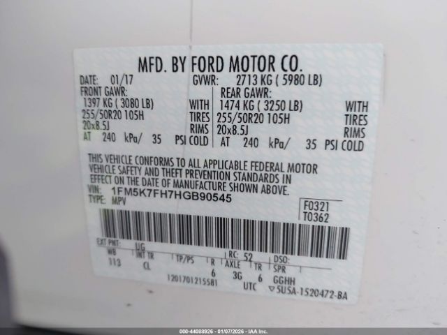 2017 FORD EXPLORER 1FM5K7FH7HGB90545 Photo 8