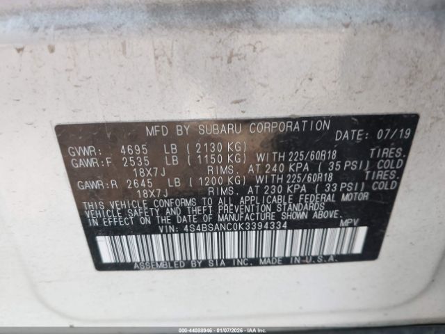 2019 SUBARU OUTBACK 4S4BSANC0K3394334 Photo 8