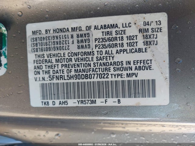 2013 HONDA ODYSSEY 5FNRL5H90DB077022 Photo 8
