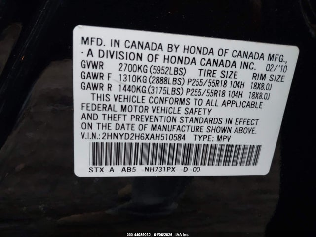 2010 ACURA MDX 2HNYD2H6XAH510584 Photo 8