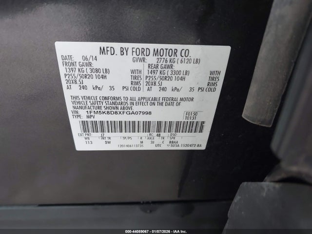 1FM5K8D8XFGA07998 Ford EXPLORER XLT
