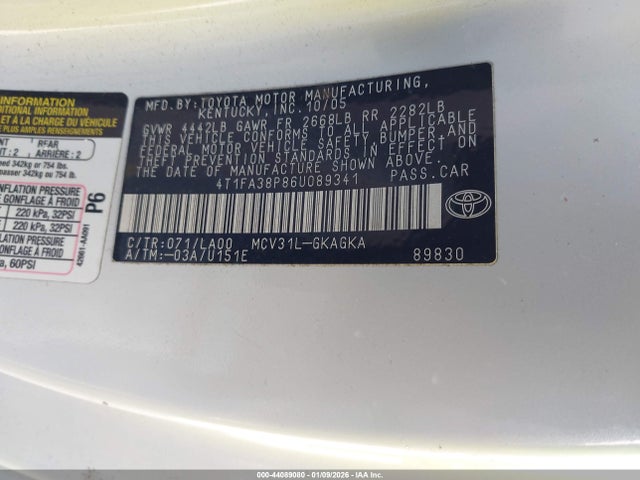 Продаж на аукціоні авто 2006 Toyota Camry Solara Sle, vin: 4T1FA38P86U089341, номер лоту: 44089080