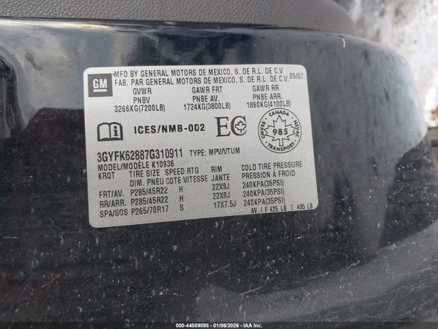 2007 CADILLAC ESCALADE EXT 3GYFK62887G310911 Photo 8