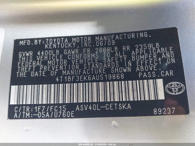 2010 Toyota Camry Se მანქანა იყიდება აუქციონზე, vin: 4T1BF3EK6AU519868, აუქციონის ნომერი: 44089128