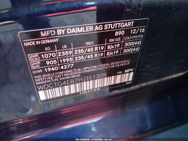 WDCTG4EB7HJ351305 Mercedes-Benz GLA 250