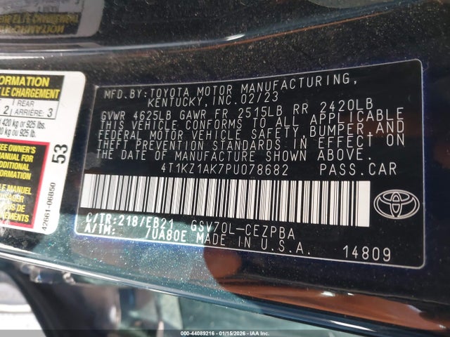 Aukcja sprzedaży 2023 Toyota Camry Trd, vin: 4T1KZ1AK7PU078682, numer aukcji: 44089216