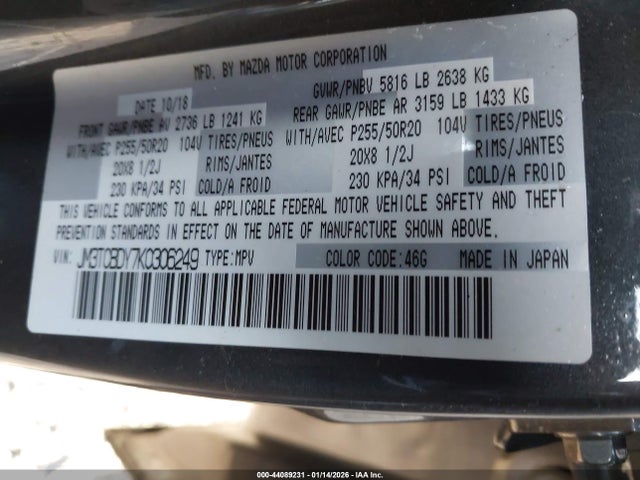 Продажа на аукционе авто 2019 Mazda Cx-9 Grand Touring, vin: JM3TCBDY7K0306249, номер лота: 44089231
