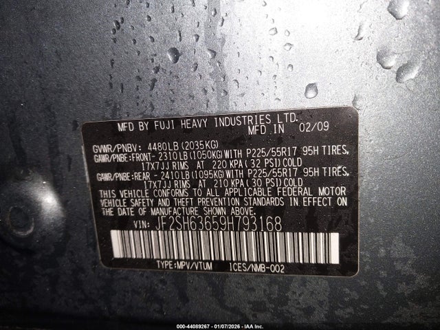 44089267 :رقم المزاد ، JF2SH63659H793168 vin ، 2009 Subaru Forester 2.5x مزاد بيع