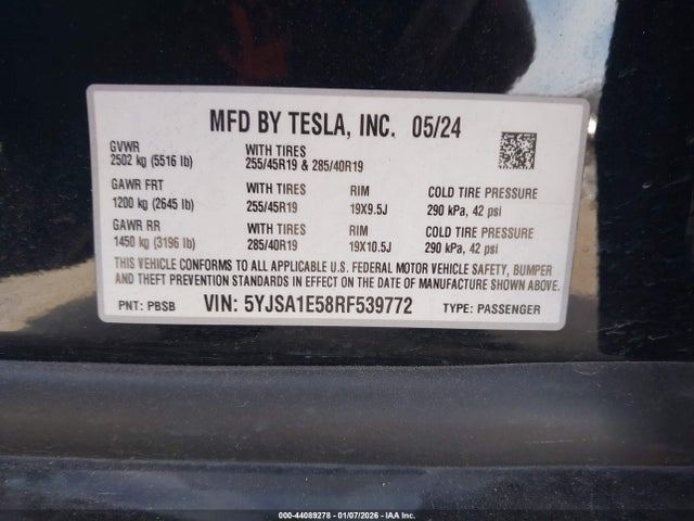 2024 TESLA MODEL S 5YJSA1E58RF539772 Photo 8