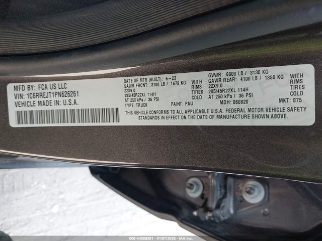 Aukcja sprzedaży 2023 Ram 1500 Laramie  4x2 5'7 Box, vin: 1C6RREJT1PN626261, numer aukcji: 44089281