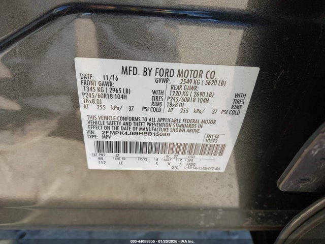 Ford EDGE SEL 2017 2FMPK4J89HBB15089 Image 9