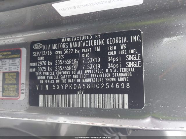 2017 KIA SORENTO 5XYPKDA58HG254698 Photo 8