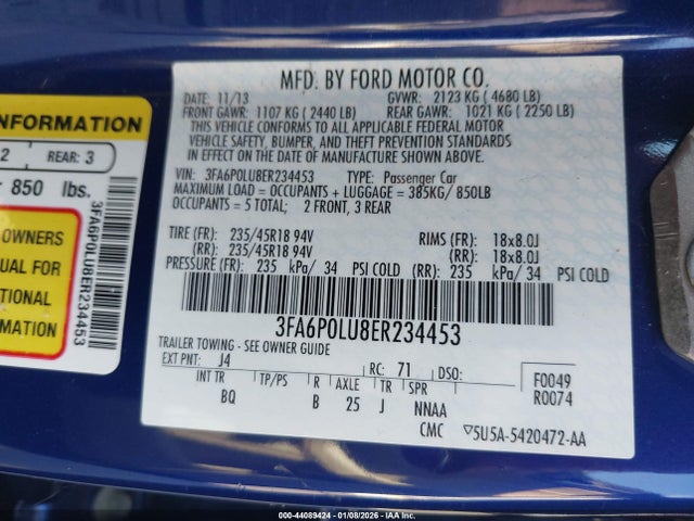3FA6P0LU8ER234453 Ford Fusion Hybrid Se