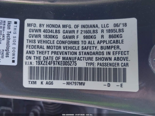 19XZE4F97KE005275 Honda Insight Touring