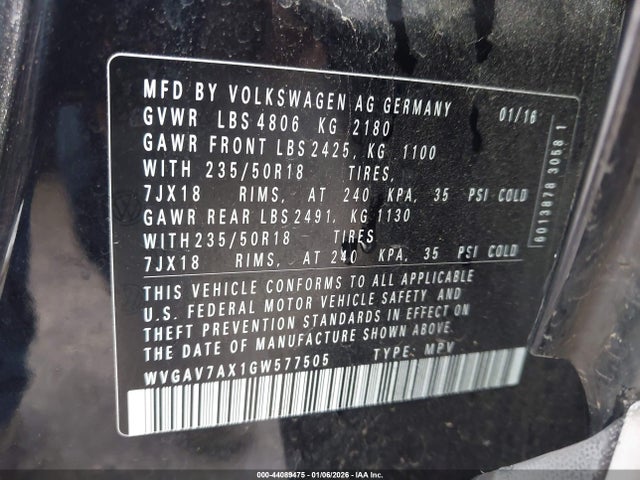 Volkswagen TIGUAN SE 2016 WVGAV7AX1GW577505 Image 9