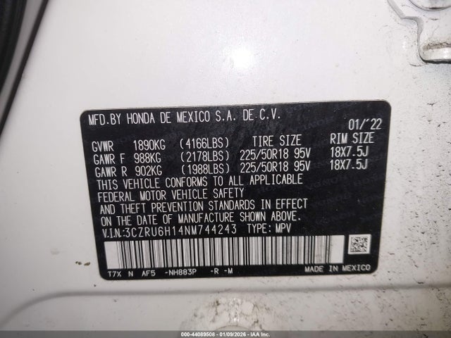 Aukcja sprzedaży 2022 Honda Hr-v Awd Sport, vin: 3CZRU6H14NM744243, numer aukcji: 44089508