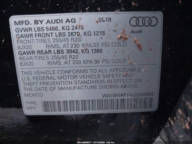 WA1BNAFY4J2245980 Audi Q5 2.0t Premium/2.0t Tech Premium