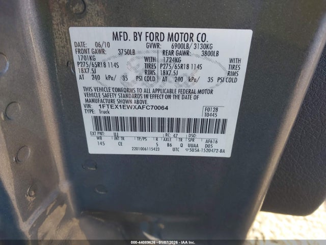 2010 Ford F-150 Stx/xl მანქანა იყიდება აუქციონზე, vin: 1FTEX1EWXAFC70064, აუქციონის ნომერი: 44089626